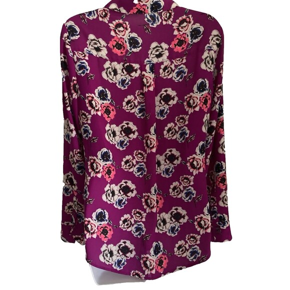 Express The Portofino Shirt Womens Sz Small Purple Floral Roll Tab Sleeve Mod - Picture 10 of 11